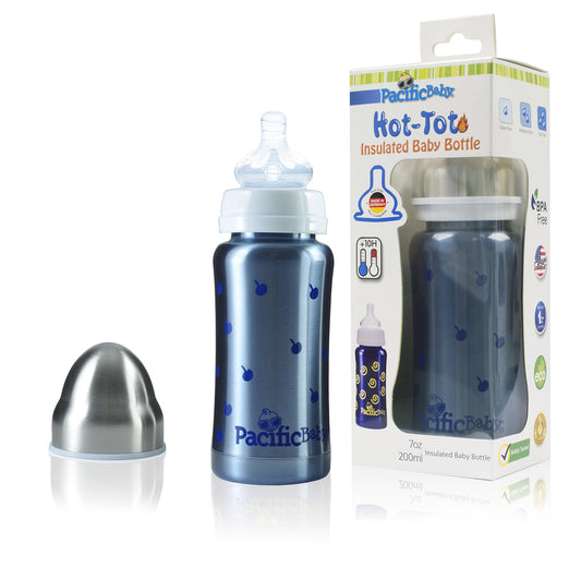 Pacific Baby Hot-Tot Stainless Steel Insulated Infant Baby 7 oz Eco Feeding Bottle Blueberries