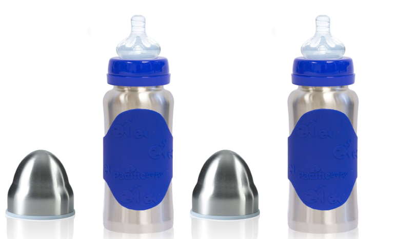 Pacific Baby Hot-Tot Stainless Steel Insulated 7 oz Infant Baby Eco Feeding Bottle - 2 Pack